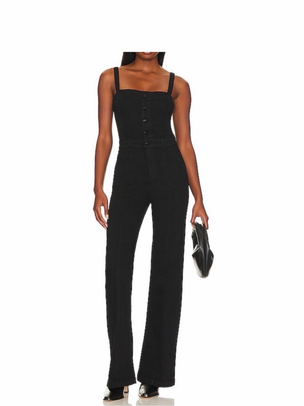 PAIGE Black Button-Front Wide-Leg Jumpsuit